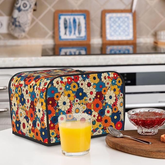 Toaster Cover 4 Slice Ethnic Flower Colorful Daisy Kitchen Small Appliance Covers with Pockets Dust and Fingerprint Protection