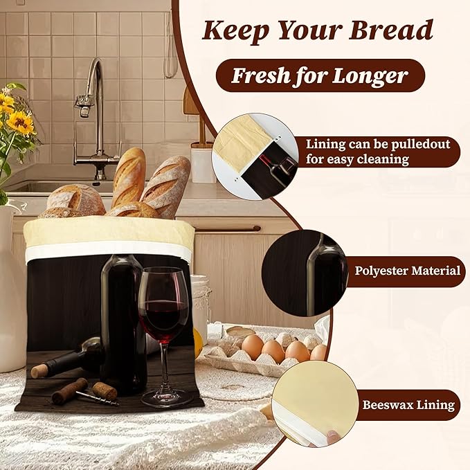 Bread Bags for Homemade Bread, Wine Wood Cork 2 Pack Linen and Beeswax Sourdough Storage Bags, Reusable Keeper, Keeps Breads Fresh Longer, Gifts for Bakers