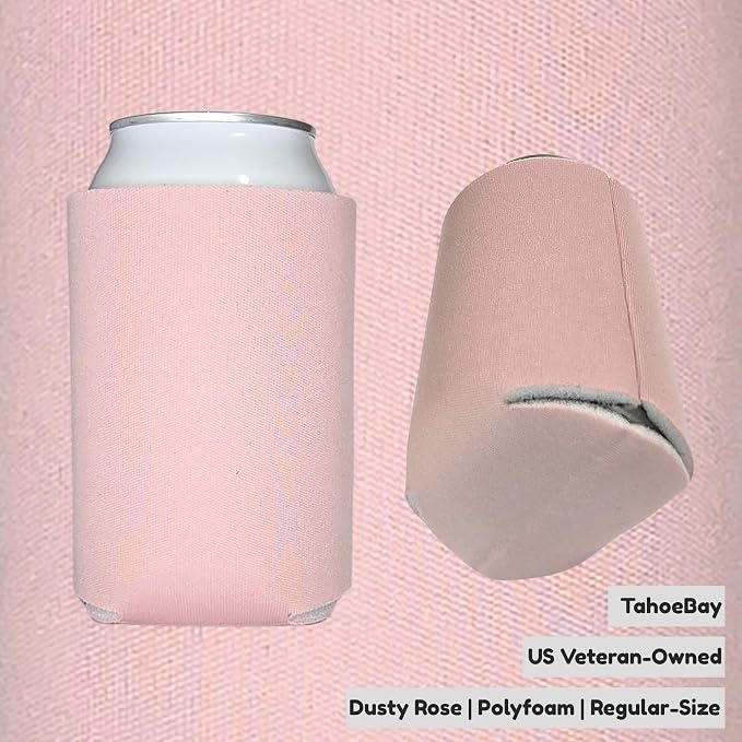 TahoeBay Bulk Blank Beer Can Cooler Sleeves (50-Pack) Sublimation Blanks for Vinyl Plain Soft Foam Can Sleeves Coolers for Soda Cans & Bottles Black, White, Assorted Solid Color (Dusty Rose)