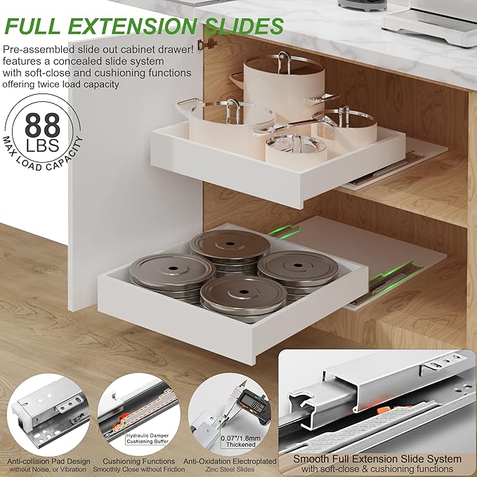 MyLifeUNIT Wooden Pull Out Drawers for Kitchen Cabinets, 14"W Fully Assembled Pull Out Cabinet Organizer Shelves, Soft Close Slide Out Drawer for Cabinet