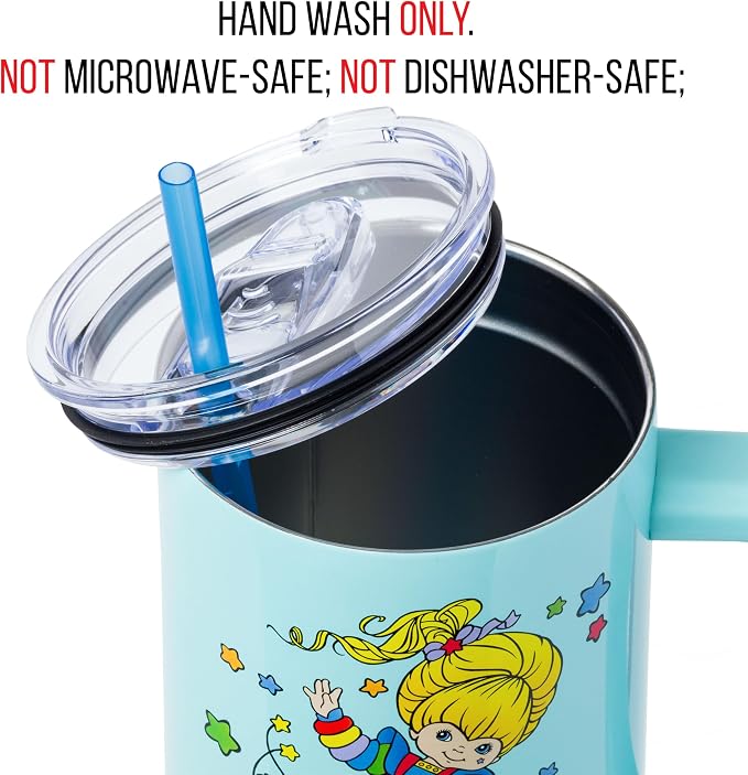 Silver Buffalo Rainbow Brite and Twink Sparkle Double Walled Stainless Steel Tumbler with Handle and Straw, Fits in Standard Cup Holder, 40 Ounces