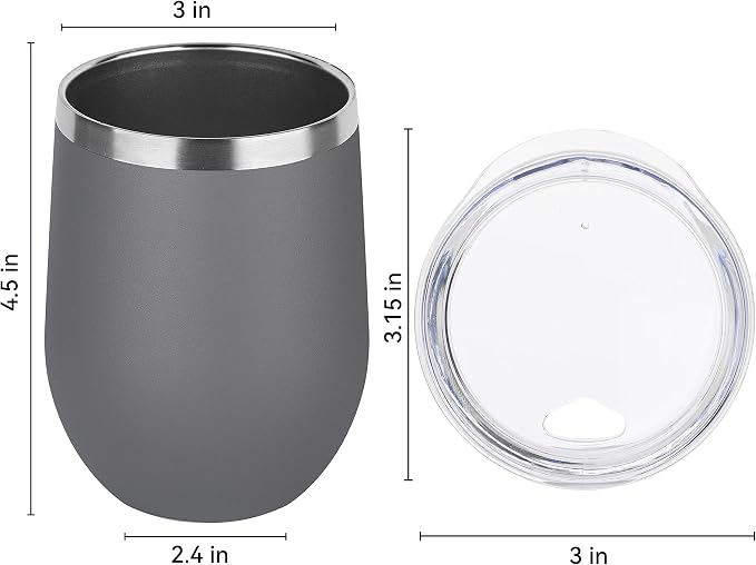 DOMICARE Stainless Steel Wine Tumbler Bulk with Lid, Personalized Insulated Tumblers Set, 12oz Travel Coffee Cups Pack of 16, Gray