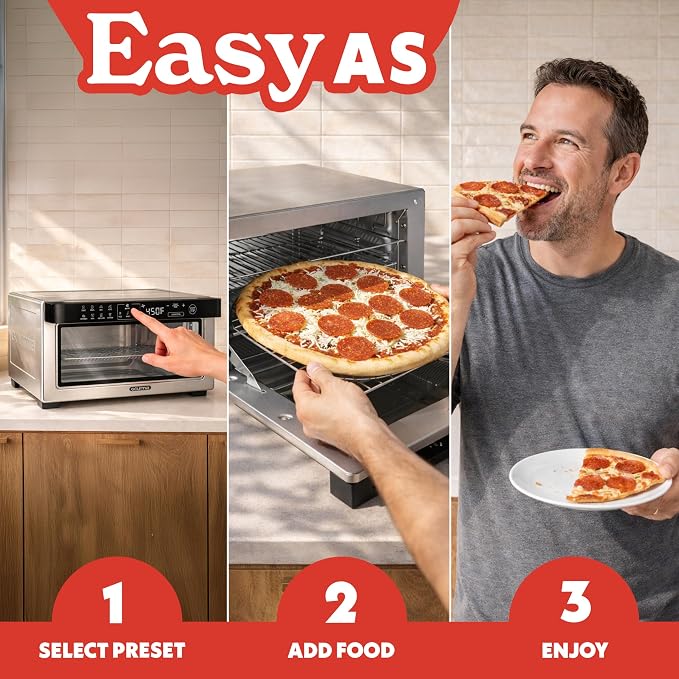 Gourmia Toaster Oven Digital Air Fryer - Convection Mode with 4 Slice Capacity, 3 Rack Positions, 12 Presets, Toast, Bagel, Bake, Roast, Broil, Dehydrate, Popcorn, Fits 9" Pizza, Stainless Steel