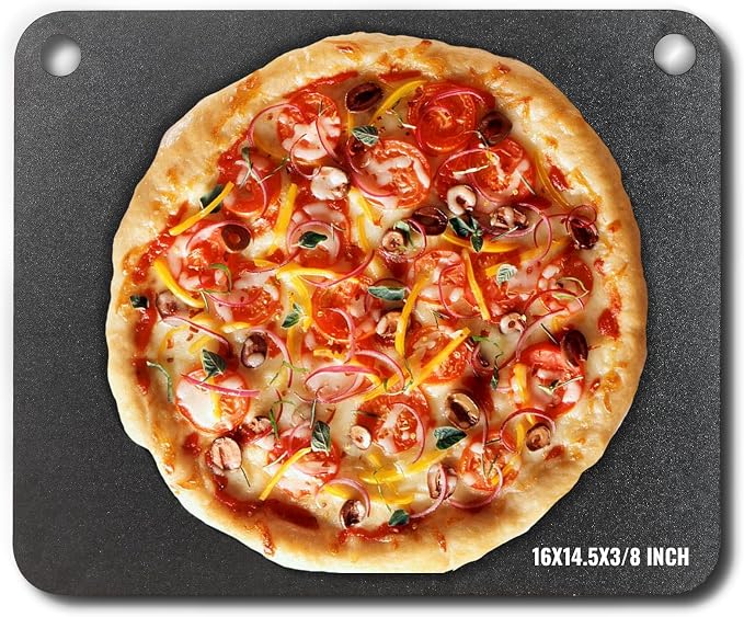 VEVOR Pizza Steel, 16" x 14.5" x 3/8" Pizza Steel Plate for Oven, Pre-Seasoned Carbon Steel Pizza Baking Stone with 20X Higher Conductivity, Heavy Duty Pizza Pan for Outdoor Grill, Indoor Oven