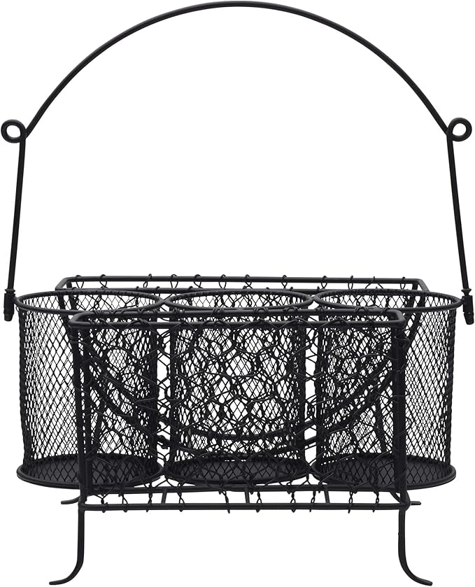 Mikasa Gourmet Basics Farmer's Market Picnic Caddy - Expandable Flatware Organizer - Iron Wire Frame with Compartments - Portable Silverware Drawer Organizer with Handle for Easy Carrying