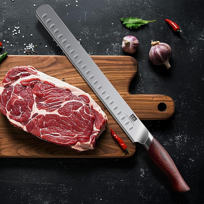 SHAN ZU 12" Carving Slicing Knife, High Carbon Japanese 10Cr15Mov Stainless Steel Kitchen Ultra Sharp Japanese Knife with Ergonomic Pakkawood Handle