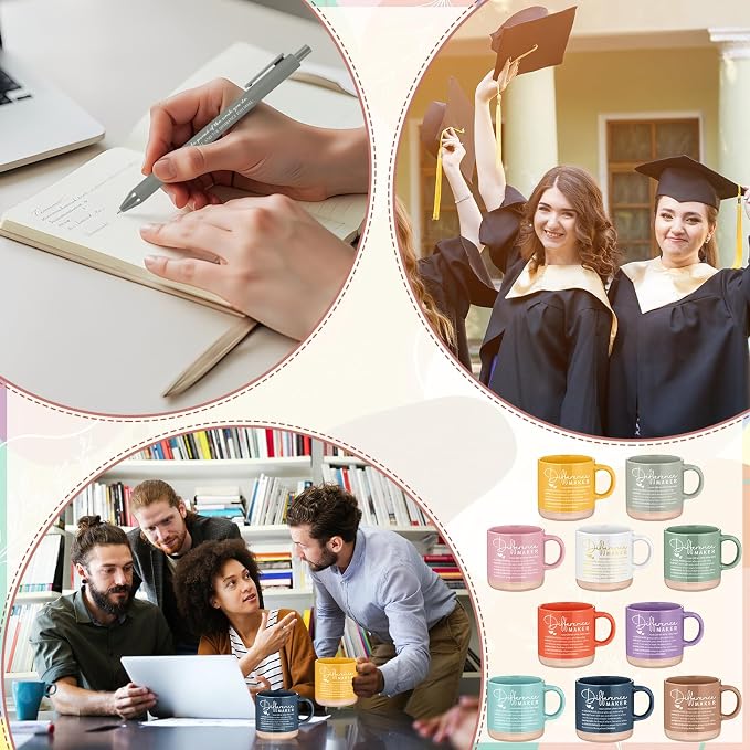 Didaey 10 Sets Difference Maker Appreciation Gifts Set 13oz Pastel Ceramic Coffee Mugs A6 Leather Notebooks Ballpoint Pens Bulk Thank You Gifts for Difference Maker Team Members Employees Coworker