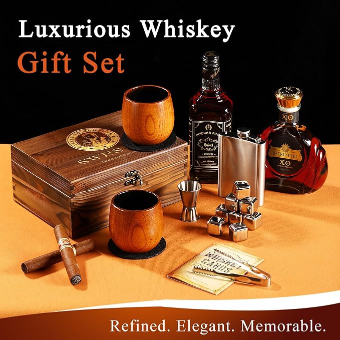Charred Wooden Bourbon Drinking Glass - Premium Bourbon Gifts for Men - Handcrafted Wooden Whiskey Glasses & Whisky Tumbler for Whiskey Lovers Dad Boyfriend Husband Friend