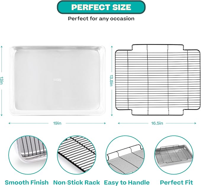 Baker's Secret Non-Toxic Large Roasting Pan 18" with Rack, Roaster 100% Recycled Aluminum, Turkey Roasting Pan, Vegetables, Poultry - The Natural Aluminum Collection PFOA, PFOS, and PTFE free