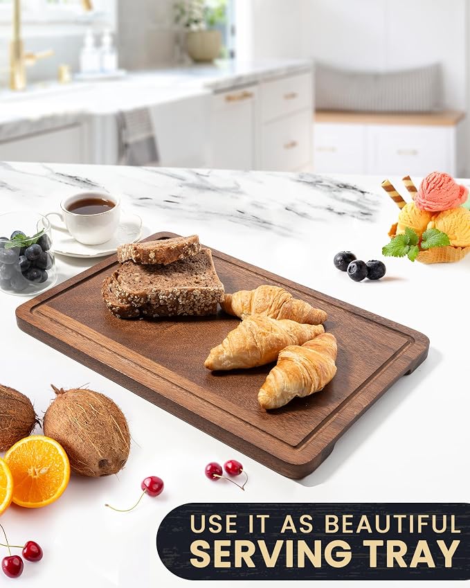 Axeman Walnut Wood Cutting Board with Juice Groove for Kitchen Countertop, Tick American Black-Walnut Wooden Chopping Board Charcuterie Board Butcher Block for Meat Vegetables, 17x11 inch