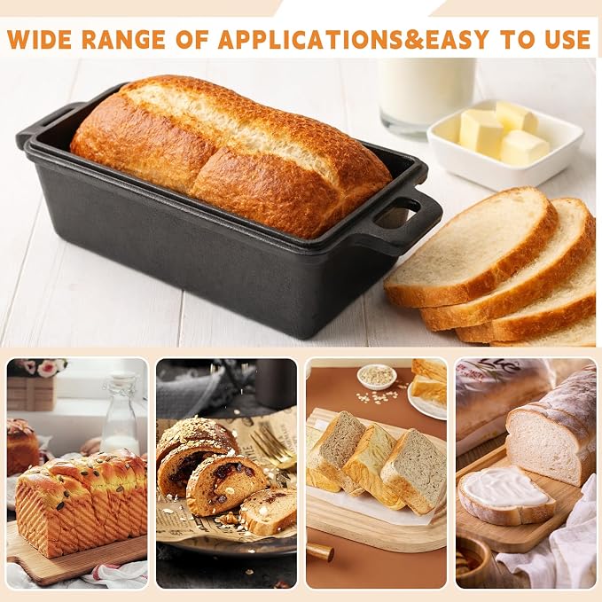 9×5 Inch Cast Iron Loaf Pans with Lids Even Heat Distribution for Baking Bread, Non-Stick Bread Pans for Homemade Sandwich and Sourdough Bread
