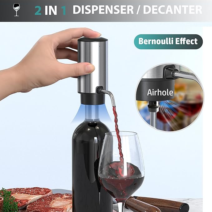 Electric Wine Aerator Pourer Decanter Type C Rechargeable Automatic Wine Dispenser with Retractable Tube Stand Base for One-Touch Instant Oxidation for Wine Lovers