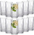 Uiifan Set of 12 Tall Highball Glasses 12 oz Crystal Drinking Glasses Clear Fancy Cups Vintage Textured Designer Glassware for Cocktail Tea Water Beer Soda Beverages, Dishwasher Safe (Diamond Pattern)