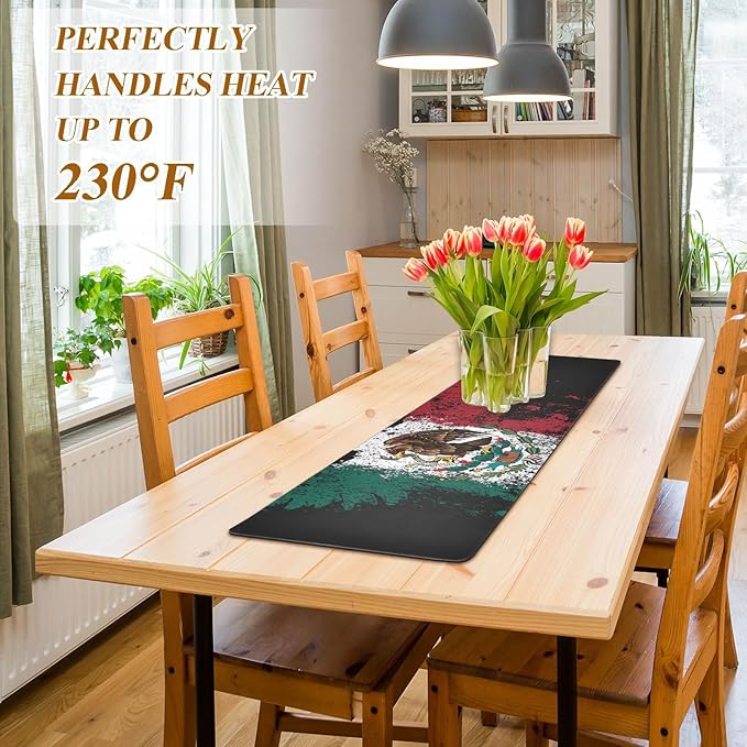 2-in-1 Table Runner Trivet for Hot Dishes Heat Resistant Hot Plate Mat Pad 39x12 Inch Waterproof Table Protector Trivets for Countertop Decorative Mexican Eagle Flag Graffiti Artistic