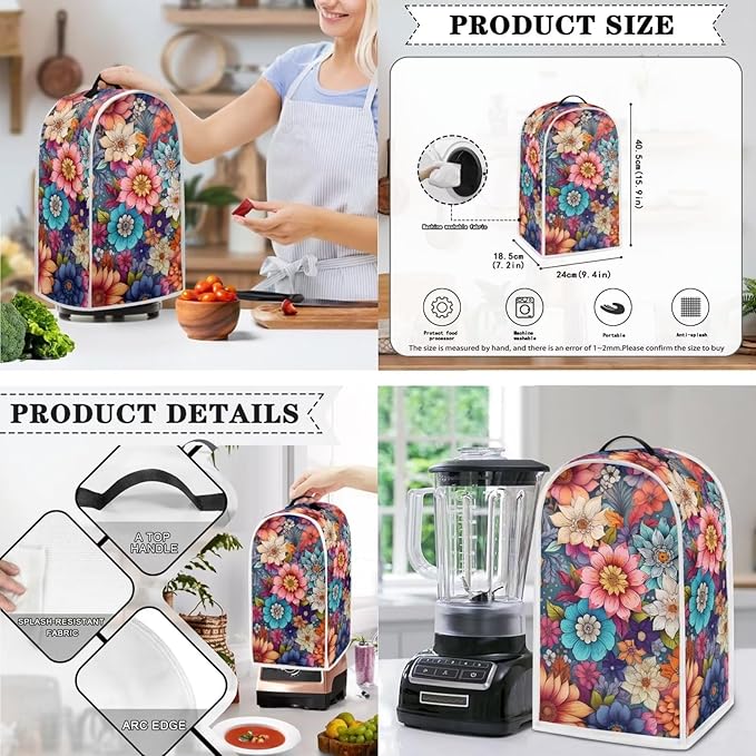 Boho Bright Blossom Flower Pattern Appliance Covers Set Washable Kitchen Blender Dust Cover Bread Maker Toaster Cover 4 Slice Kitchen Accessories
