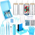 Baderke 20 Pcs Snow Globe Tumbler DIY Kit 16 oz Tumbler Squeeze Bottle, Glitter, Funnel Tweezer Silicone Cup Cradle Measuring Cup Glove Flashlight Buffer for Beginner(Blue,Classic)