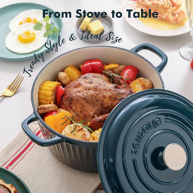 SENSARTE Enameled Cast Iron Dutch Oven Pot with Lid 3.5/5.5/6.5 Quart Heavy-Duty Round Dual Handles Kitchen Pot with Cotton Potholders & Silicone Trivet, Pot for Bread Baking, Stews, Braising, Roasting, Oven Safe, 6.5 Quart, Emerald Green