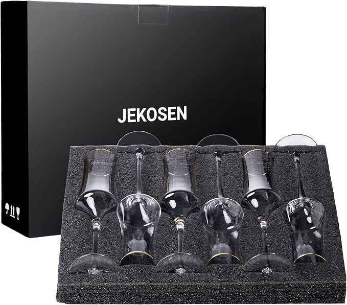 NEW Champagne Flutes Glasses 8oz Set of 6 Clear Crystal Lead-Free Stemware Champagne Glass With Gold Rim