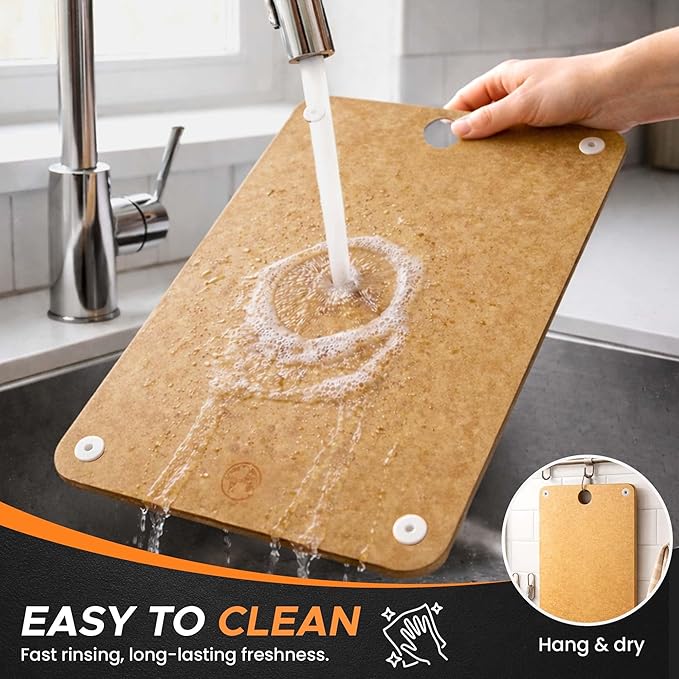 Composite Wood Cutting Board – Dishwasher Safe, Non-Toxic & Plastic-Free Cutting Boards for Kitchen – Large, Medium & Small Non-Slip Wood Charcuterie & Chopping Boards (Tan)