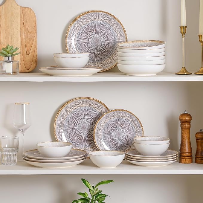 DOMICREVERY Ceramic dinnerware Set for 6, 24 pcs Plates and Bowls Sets,Bloom