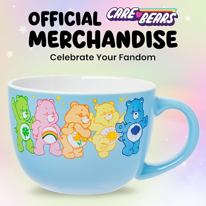 Silver Buffalo Care Bears Featuring Good Luck Bear, Cheer Bear, Friend Bear, Funshine Bear, and Grumpy Bear Ceramic Soup Mug, 24 Ounces