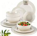 GBHOME Ceramic Dinnerware Sets,12 pcs Embossed Elegant Stoneware Plates and Bowls Sets, Housewarming Wedding Gift | Dishwasher & Microwave Safe | Dishes Set Service for 4
