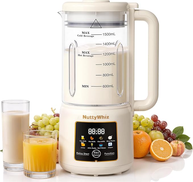 50oz Nut Milk Maker Machine, 8 in 1 Soy Milk Maker with 12 Blades | No Soak/Delay Start/Keep Warm/Self-Clean for Homemade Almond/Soy/Oat Milk, Juice, Plant-Based Dairy Free for Family & Party