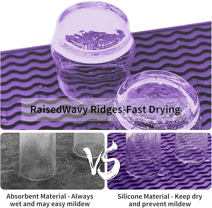ZLR Silicone Dish Drying Mat & Heat Resistant Trivet (12" x 16") - Waterproof Counter Protector for Air Fryer, Coffee Maker - Non-Slip, BPA Free Kitchen Pad, Easy Clean Dishwasher Safe (Meadow Violet)