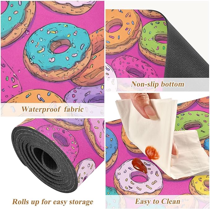 2-in-1 Table Runner Trivet for Hot Dishes Heat Resistant Hot Plate Mat Pad 39x12 Inch Waterproof Table Protector Trivets for Countertop Non Slip Decorative Cute Donuts Colorful