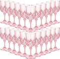 Sliner 96 Pcs 7oz Plastic Vintage Wine Glasses Drinking Goblets Unbreakable Crystal Water Glassware Reusable Diamond Champagne Flutes Cups for Wedding Banquet Birthday Party Supplies (Pink)