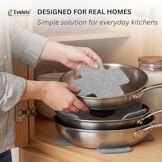 Evelots Bakeware/Cookware Scratch Protectors-Pots/Pan/Dish Dividers -Set of 6 - Two Large Sizes-Extra Thick Felt - Prevent Chips and Cracks When Stacking
