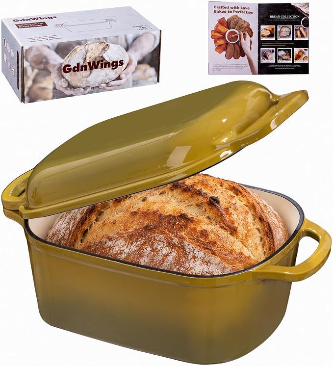 4.6 Quart Dutch Oven for Bread Baking, Combo Oval Enameled Cast Iron Bread Pan with Lid, Sourdough Bread Dutch Oven for a Crispy Crust, Olive