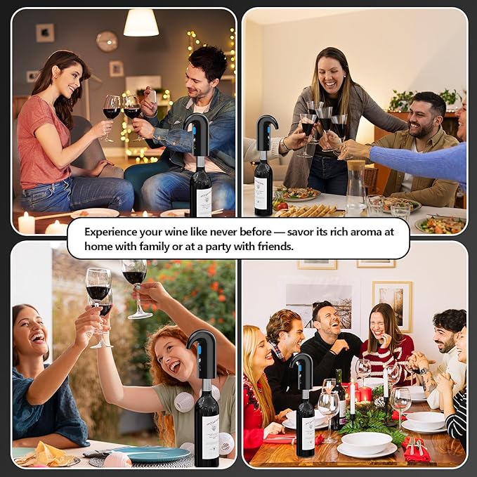 Electric Wine Aerator & Decanter Pump – Perfect Mother’s Day Gift: Quiet Dual-Pump Aeration, Measured Pouring, Temp Display & USB Rechargeable System – Professional Wine Tool for Home Bars (Black)