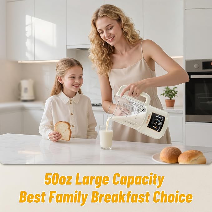 50oz Nut Milk Maker Machine, 8 in 1 Soy Milk Maker with 12 Blades | No Soak/Delay Start/Keep Warm/Self-Clean for Homemade Almond/Soy/Oat Milk, Juice, Plant-Based Dairy Free for Family & Party