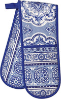 Maison d' Hermine Double Oven Mitts 100% Cotton 7"x35" Double Oven Mitt Heat Resistant BBQ Cooking Gloves with Loop Baking Grilling Gifts for Mothers Day Spring Summer (Melodie Bleue)