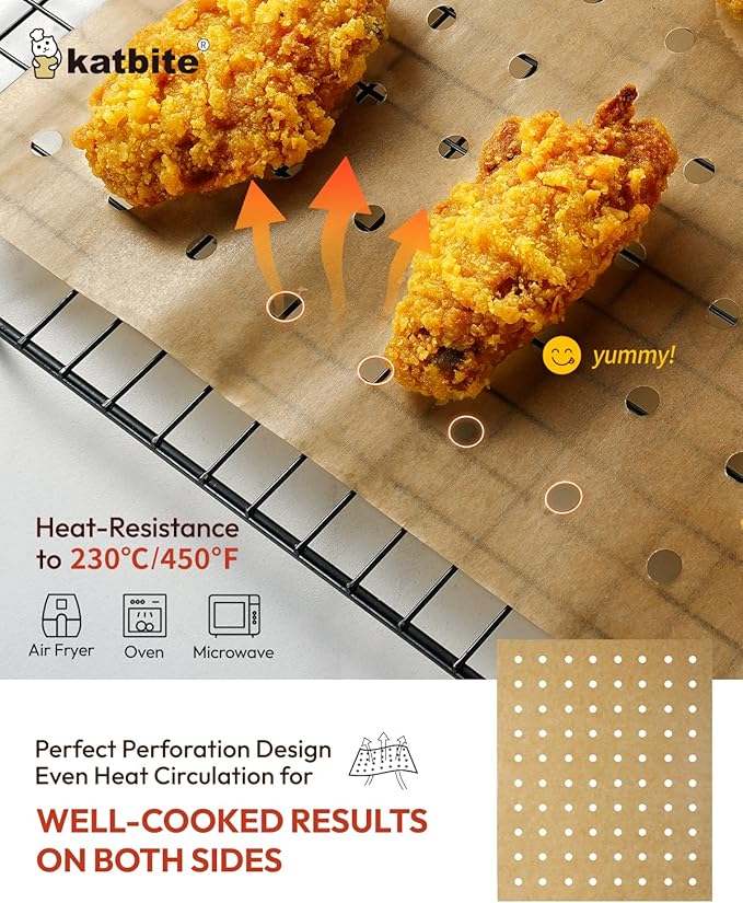 Katbite Air Fryer Parchment Paper Liners 180cs Airfryer Liners Disposable 9x11 & Katbite 220 Pcs Parchment Paper Sheets Balanced Series12x16 Inches