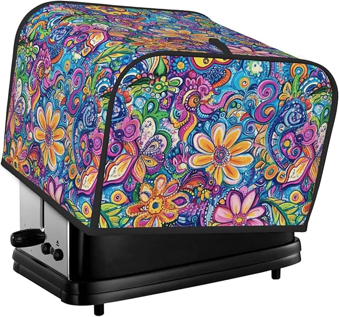 Toaster Cover 4 Slice Watercolor Flower Abstract Colorful Kitchen Small Appliance Covers with Pockets Dust and Fingerprint Protection