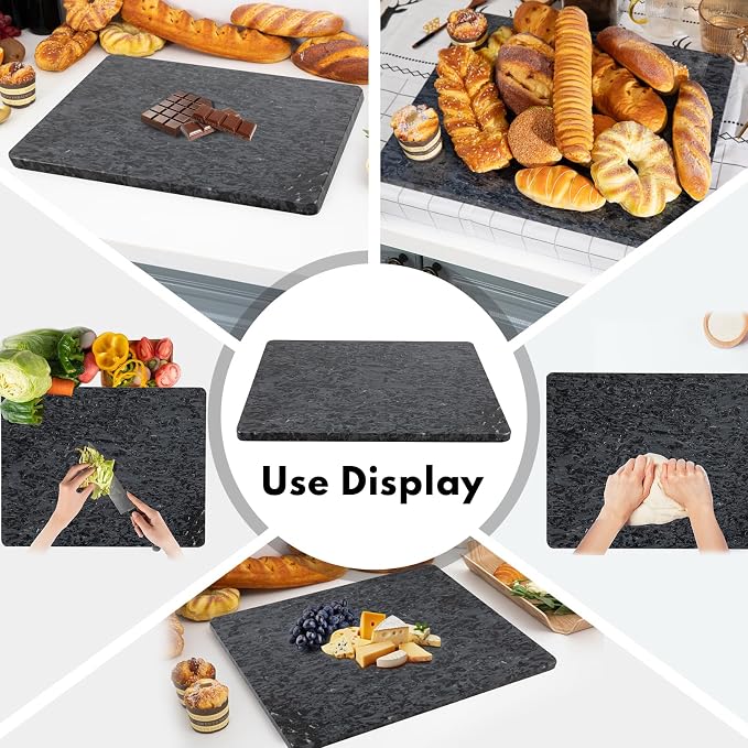 Lovdeco Marble Cutting Board, Pastry Board For Kitchen, Large Black Marble Slab Gift With Non-Slip Feets, 16x20 Inch, 1 Piece