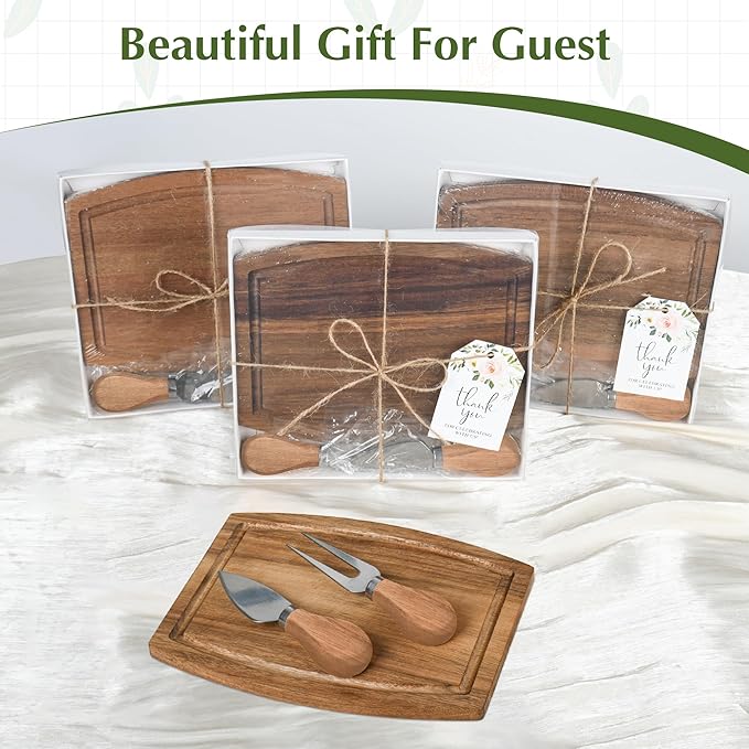 12 Set Baby Shower Prizes For Game Winners Adults,Bridal Shower Gifts,Thank You Gift Bulk,Acacia Mini Cheese Boards Charcuterie Boards with Knives Forks