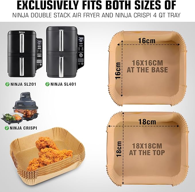 Air Fryer Liners for Ninja DoubleStack SL401 8-10QT: 150pcs Disposable Paper Liners, Compatible with Ninja SL401 and SL201 Double Stack by FryEasy