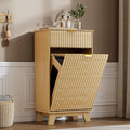 Modern Tilt Out Laundry Hamper Cabinet, 10 Gallon Wooden Trash Can Cabinet with Storage Drawer, Hidden Fluted Bathroom Storage Cabinet for Kitchen, Living Room (Natural Wood, 20.47"W x 35.83"H x 13"D)