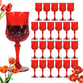 Plastic Wine Glasses, Plastic Goblets Vintage Style Cordial Unbreakable Drinking Glasses, Reusable Drinkware for Wedding Reception, Grand Event Party Supplies (24, Red)
