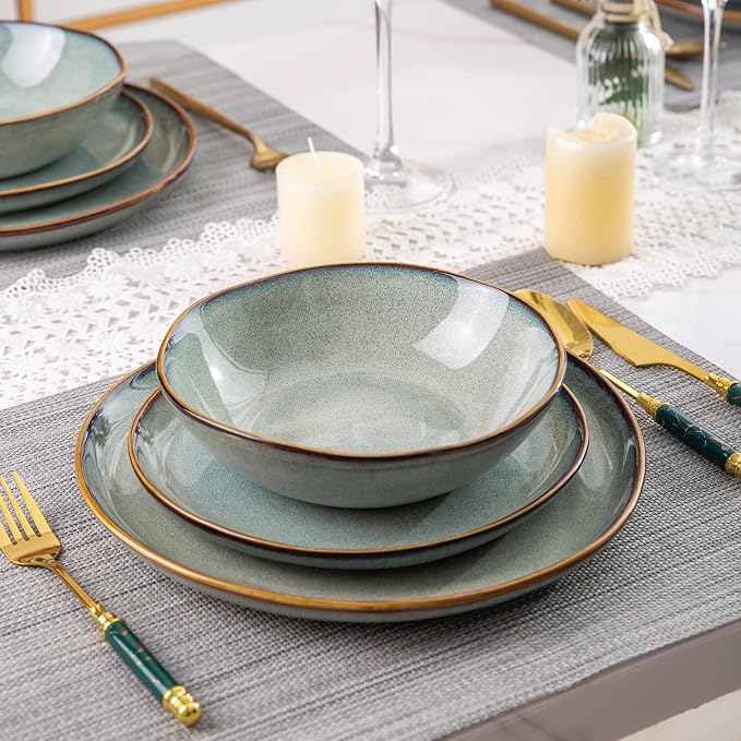 AmorArc Ceramic Dinnerware Sets,Handmade Reactive Glaze Stoneware Plates and Bowls Sets,Highly Scratch Resistant | Dishwasher & Microwave Safe Dishes Set,Service for 8 (24pc)