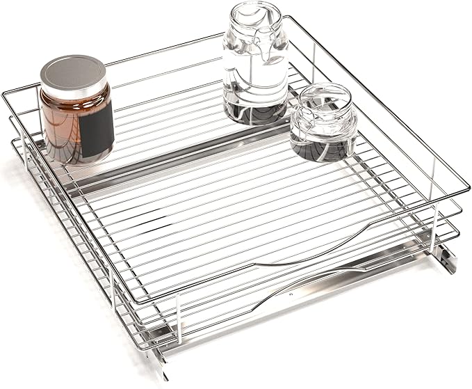 Home Zone Living Pull Out Kitchen Cabinet Organizer with Slide Out Drawer for Space Saving Storage, 20” W x 21” L