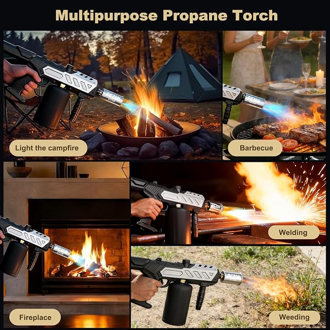 FCZON Flame Thrower Gun, Detachable Cooking Propane Torch Gun with Adjustable Flame, Powerful Blow Torch for BBQ, Searing Steak, Welding, Camping(Propane Tank Not Included)
