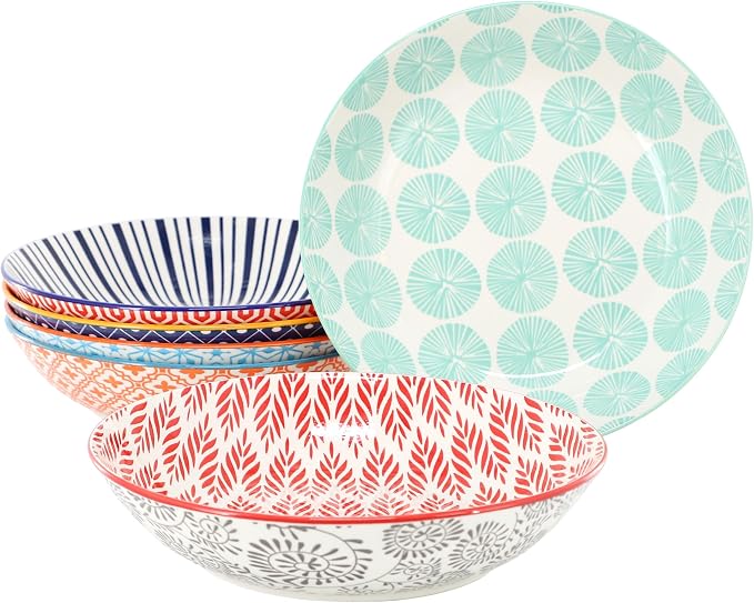 Elama Giovanna 6 Piece Assorted Design Porcelain Multi-Color Graphic Bowl Set, Tableware, Serveware, Dinnerware Set, Bowl Set (6 Piece)