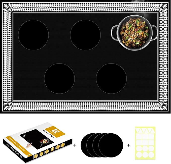 Large Newly-Enhanced Silicone Induction Cooktop Protector Cover Stove Mat 21.2"x35.4" (Magnetic) | 300°C (572°F) Heat-Resistant | Power Boost Compatible | Prevents Pot Sliding & Scratches,Black&White