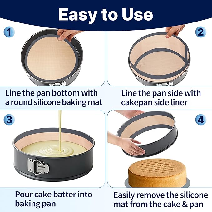 2 Pcs 10 Inch Silicone Baking Mats for Springform Pan, Easy Clean Springform Pan Liner Prevent Cakes from Sticking to Bottom and Sides (Gray)