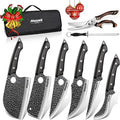 Huusk Serbian Chef Knife Set - 6Pcs Hand Forged Butcher Knife Set for Meat Cutting, Viking Boning Knives with Bag for Kitchen Outdoor BBQ Camping, Birthday Gift Idea Men