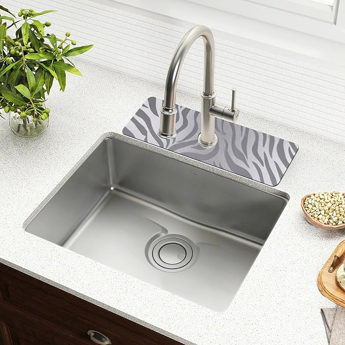 Kitchen Sink Splash Guard 1 PC 14.7 Inch Sink Faucet Mat Splash Guard for Bathroom Countertop Water Absorbent Foldable Cuttable Soft Washable Light Silvery Zebra Print